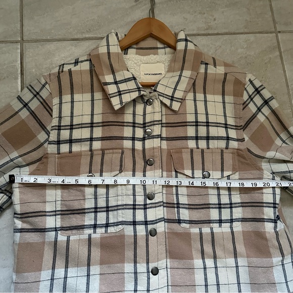 Lucky Brand Beige Plaid Fleece Lined Shacket  Snap Buttons Jacket Size L Nuetral - Picture 12 of 15